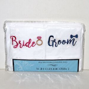 Bride Groom 2 Pillow Case Set white embroidered wedding newlyweds bed